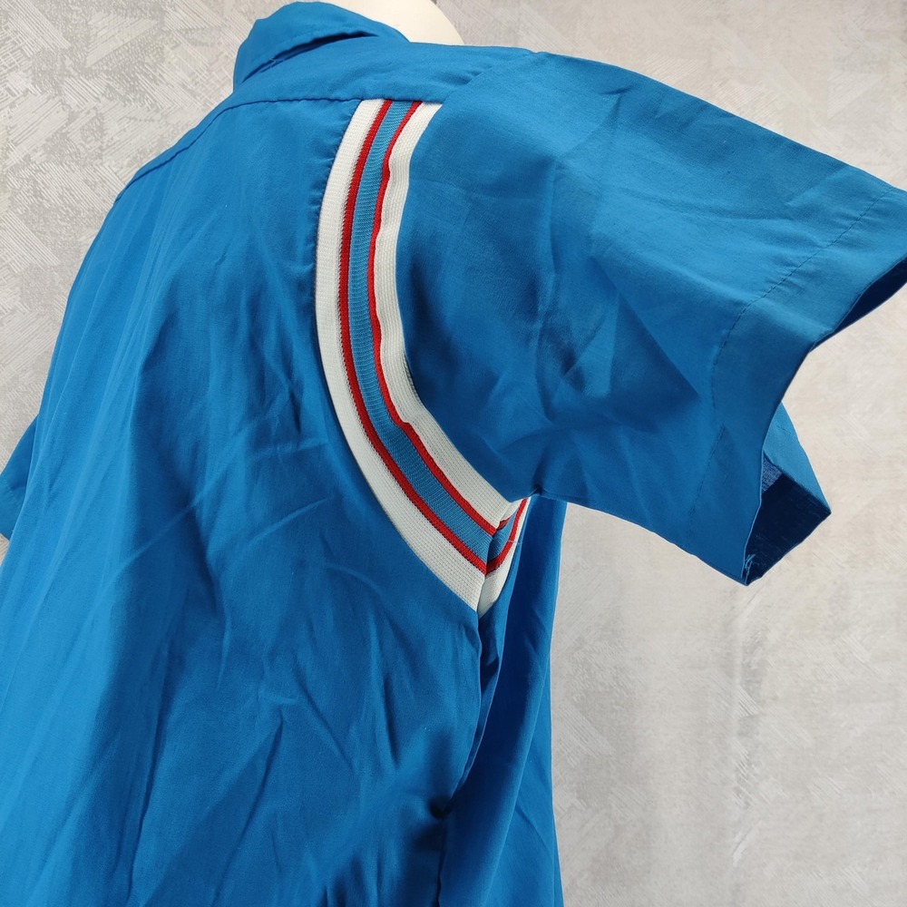 Hilton Bowling Shirt Women 42 Blue Stripe Retro‎ Vintage Short Sleeve Button Up - Picture 5 of 9